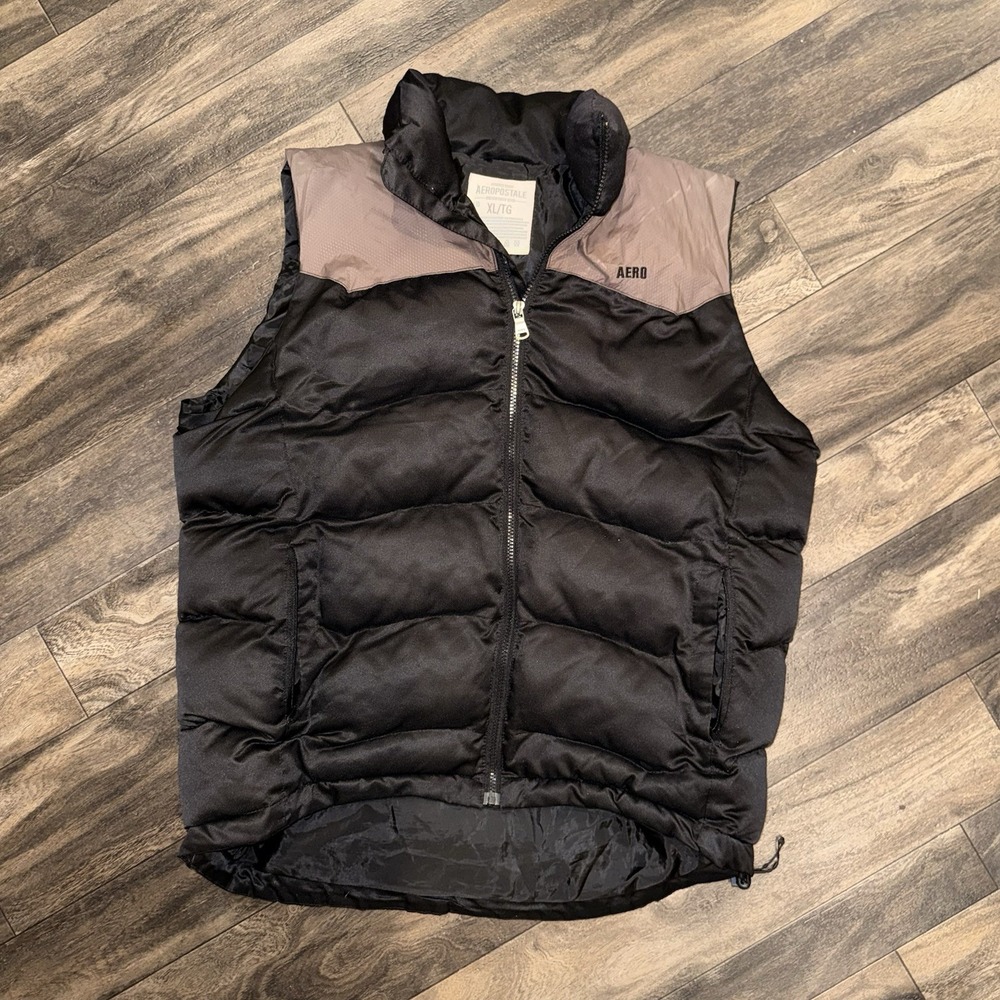 Y2K Aeropostale Full-Zip Puffer Vest Sleeveless Outdoor Men's XL Black & Brown